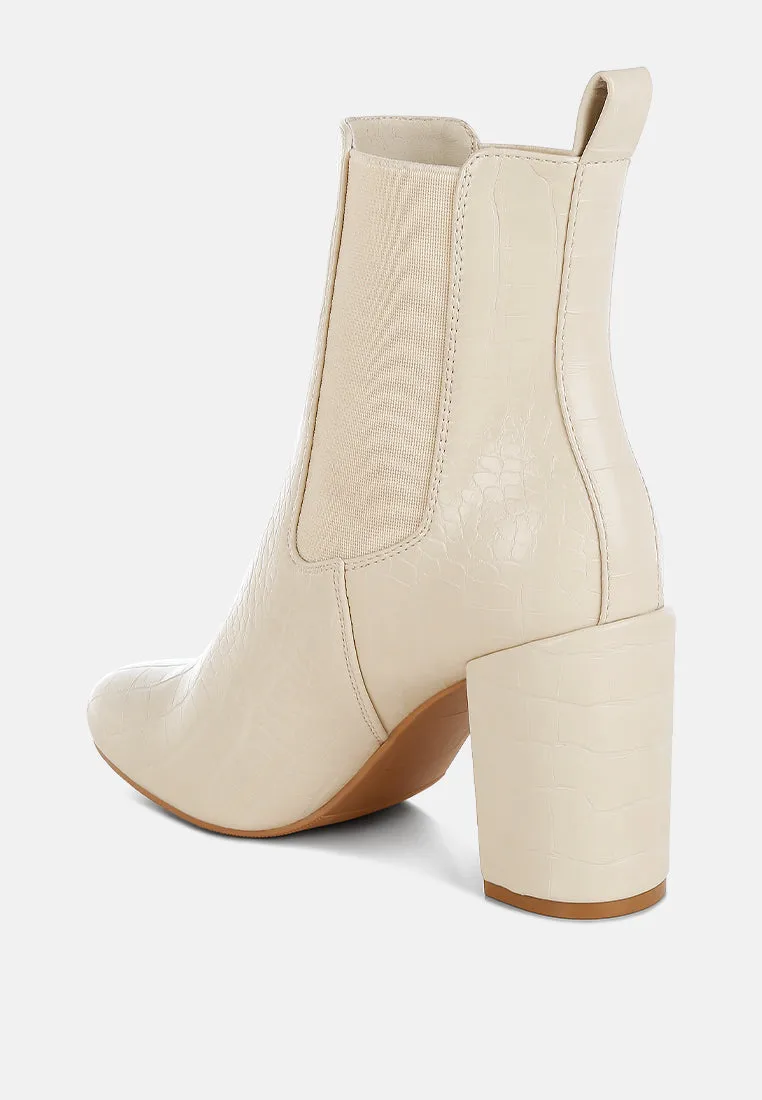 Croc Textured Block Heeled Chelsea Boots By RAG