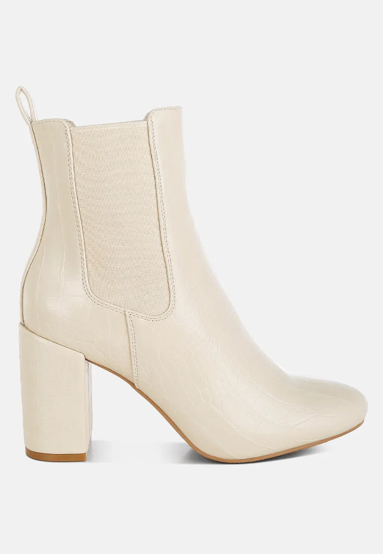 Croc Textured Block Heeled Chelsea Boots By RAG