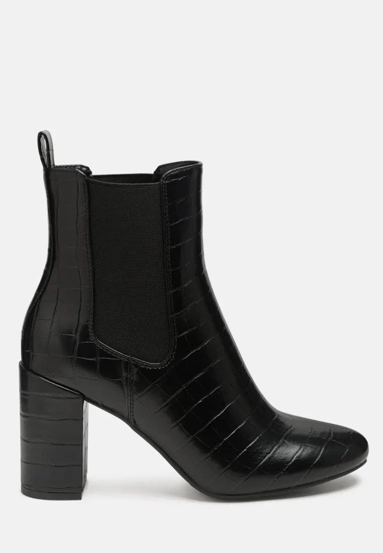 Croc Textured Block Heeled Chelsea Boots By RAG
