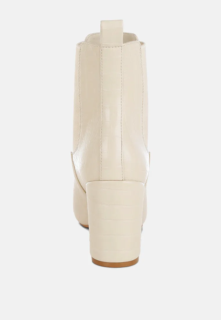 Croc Textured Block Heeled Chelsea Boots By RAG