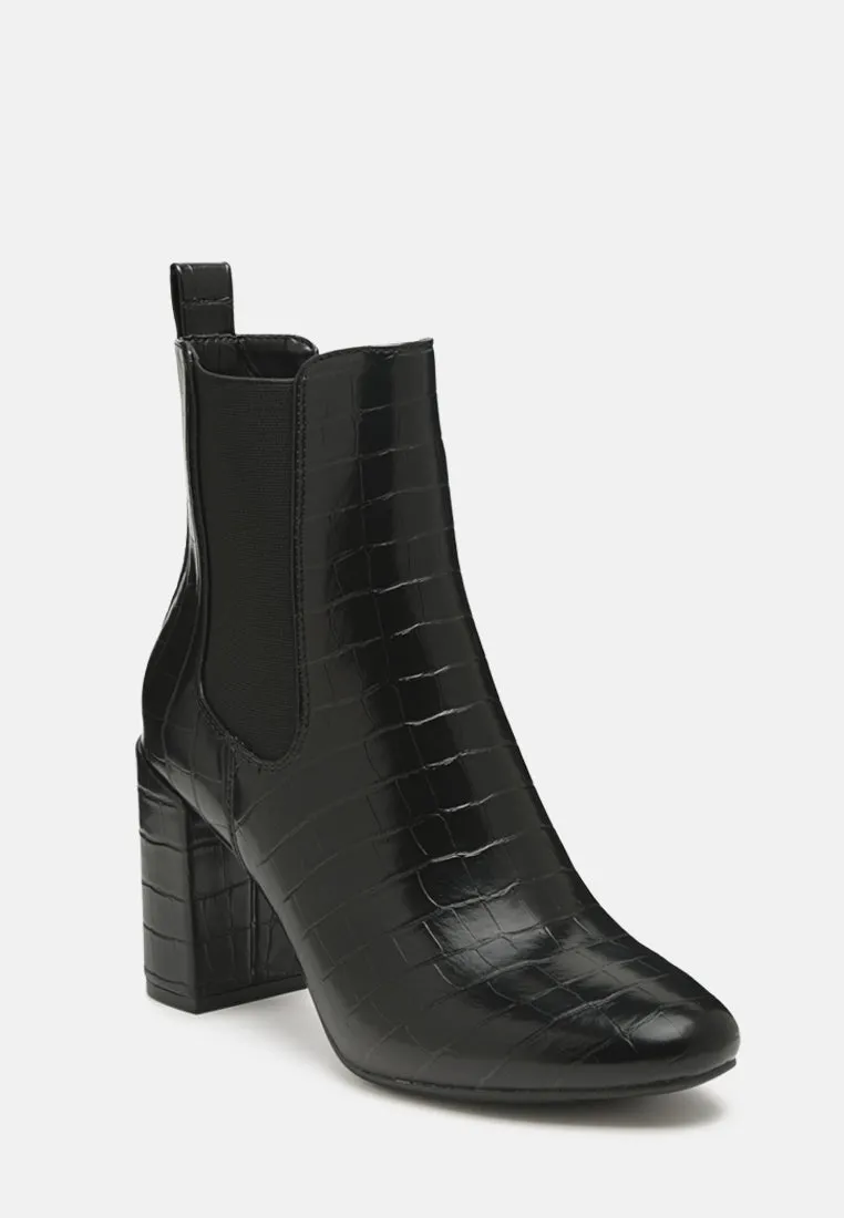 Croc Textured Block Heeled Chelsea Boots By RAG