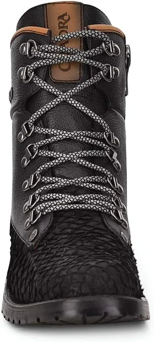 Cuadra Men's Mining Boot in Genuine Pirarucu Leather and Bovine Leather with Laces and Zipper