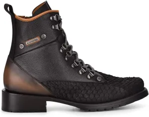 Cuadra Men's Mining Boot in Genuine Pirarucu Leather and Bovine Leather with Laces and Zipper