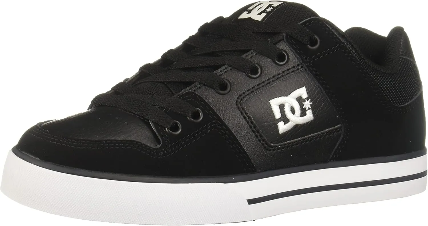DC Men's Pure Low Top Lace Up Casual Skate Shoe Sneaker, Black/Black/White, 14