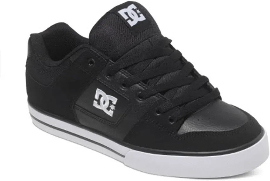 DC Men's Pure Low Top Lace Up Casual Skate Shoe Sneaker, Black/Black/White, 9.5