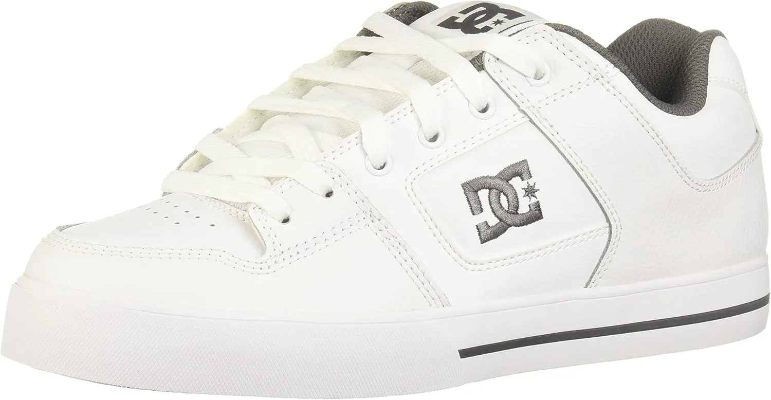 DC Men's Pure Low Top Lace Up Casual Skate Shoe Sneaker, White/Battleship/White, 9