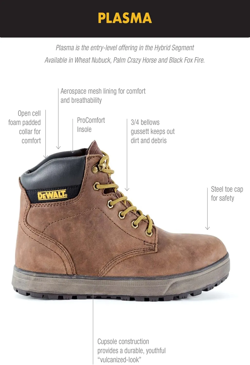 DEWALT® Plasma Boots for Men – Ideal for Everyday Wear – Leather Upper – 3/4 Bellows Gusset Palm Crazy Horse 13 M