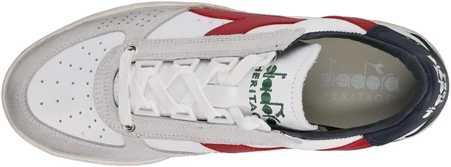 Diadora Mens B.Elite H Leather Dirty Lace Up Sneakers Shoes Casual - White