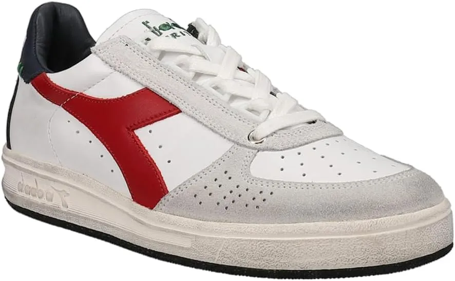 Diadora Mens B.Elite H Leather Dirty Lace Up Sneakers Shoes Casual - White