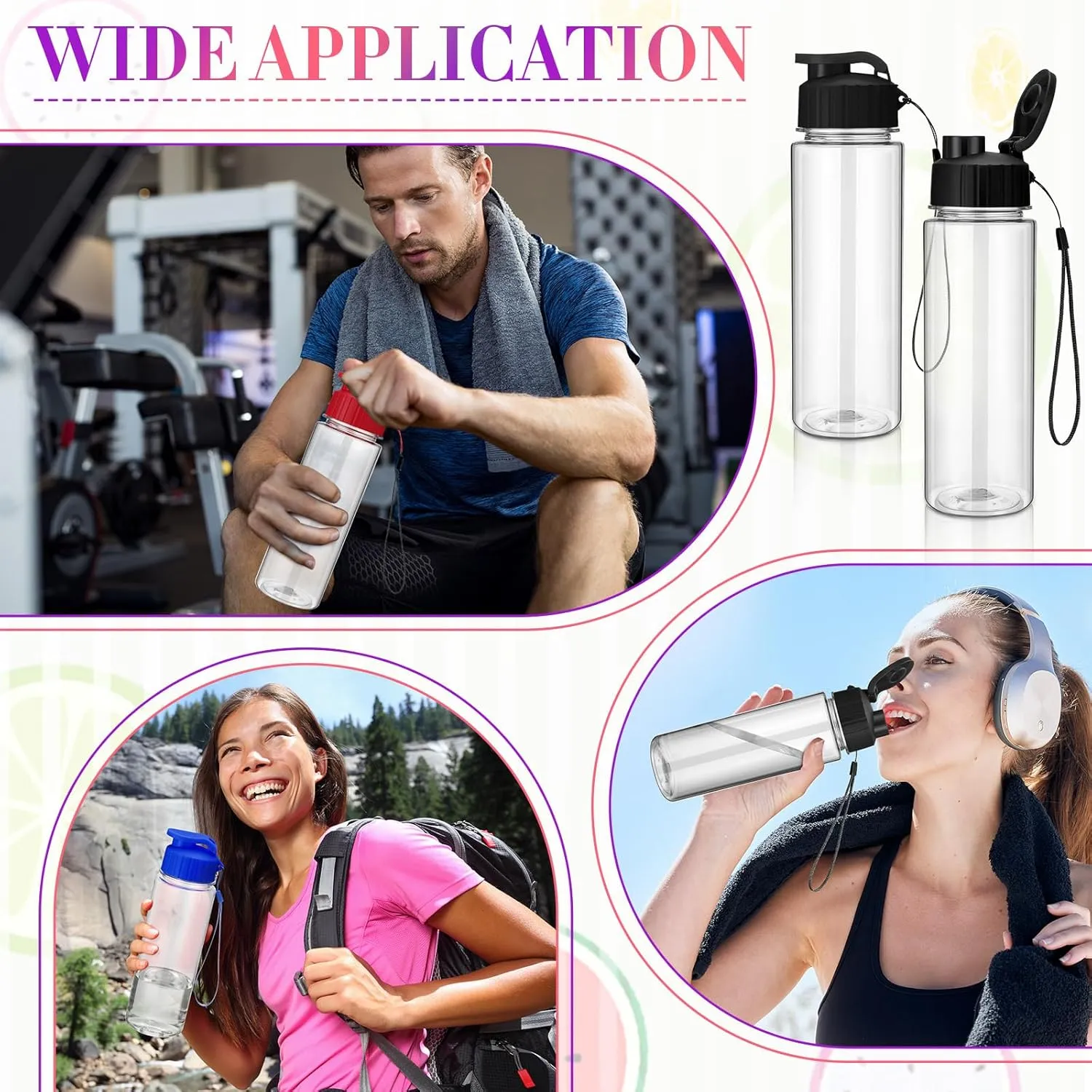 Domensi 50 Pieces Plastic Water Bottle Bulk 17 oz Sports Adults Reusable Large Water Bottles with Leak Proof Flip Top for Adults Fitness(Multicolor)