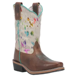 DPC2908 Dan Post Childs Rumi Brown Leather Boot w/Rainbow Splatter Hide