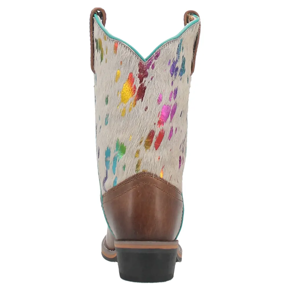 DPC2908 Dan Post Childs Rumi Brown Leather Boot w/Rainbow Splatter Hide
