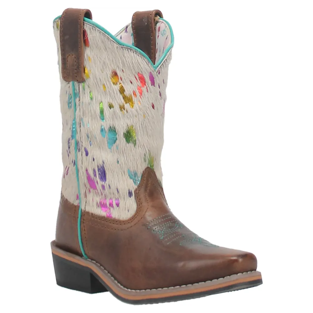 DPC2908 Dan Post Childs Rumi Brown Leather Boot w/Rainbow Splatter Hide