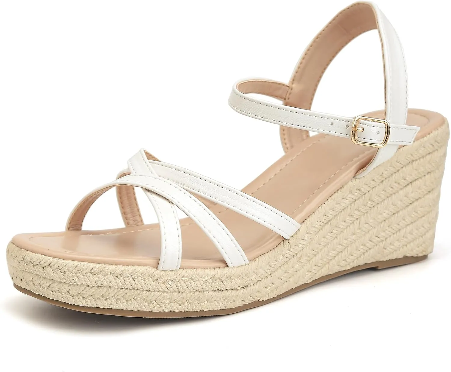 Dressy Open Toe Sandals Platform Wedge Sandals with Cushioned Insole and Ankle Strap Buckle,Strappy Espadrille Wedge Sandals for Women Comfortable Summer