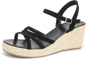 Dressy Open Toe Sandals Platform Wedge Sandals with Cushioned Insole and Ankle Strap Buckle,Strappy Espadrille Wedge Sandals for Women Comfortable Summer