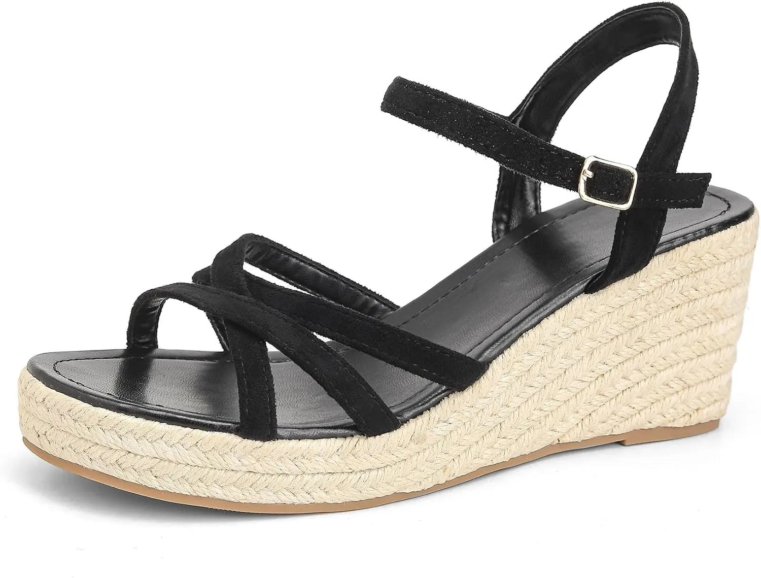 Dressy Open Toe Sandals Platform Wedge Sandals with Cushioned Insole and Ankle Strap Buckle,Strappy Espadrille Wedge Sandals for Women Comfortable Summer