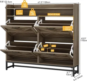 DWVO 4-Tier Flip Shoe Storage Cabinet - Holds 24 Pairs, Design with Metal Legs, for Entryway, Living Room, Hallway (Grey)
