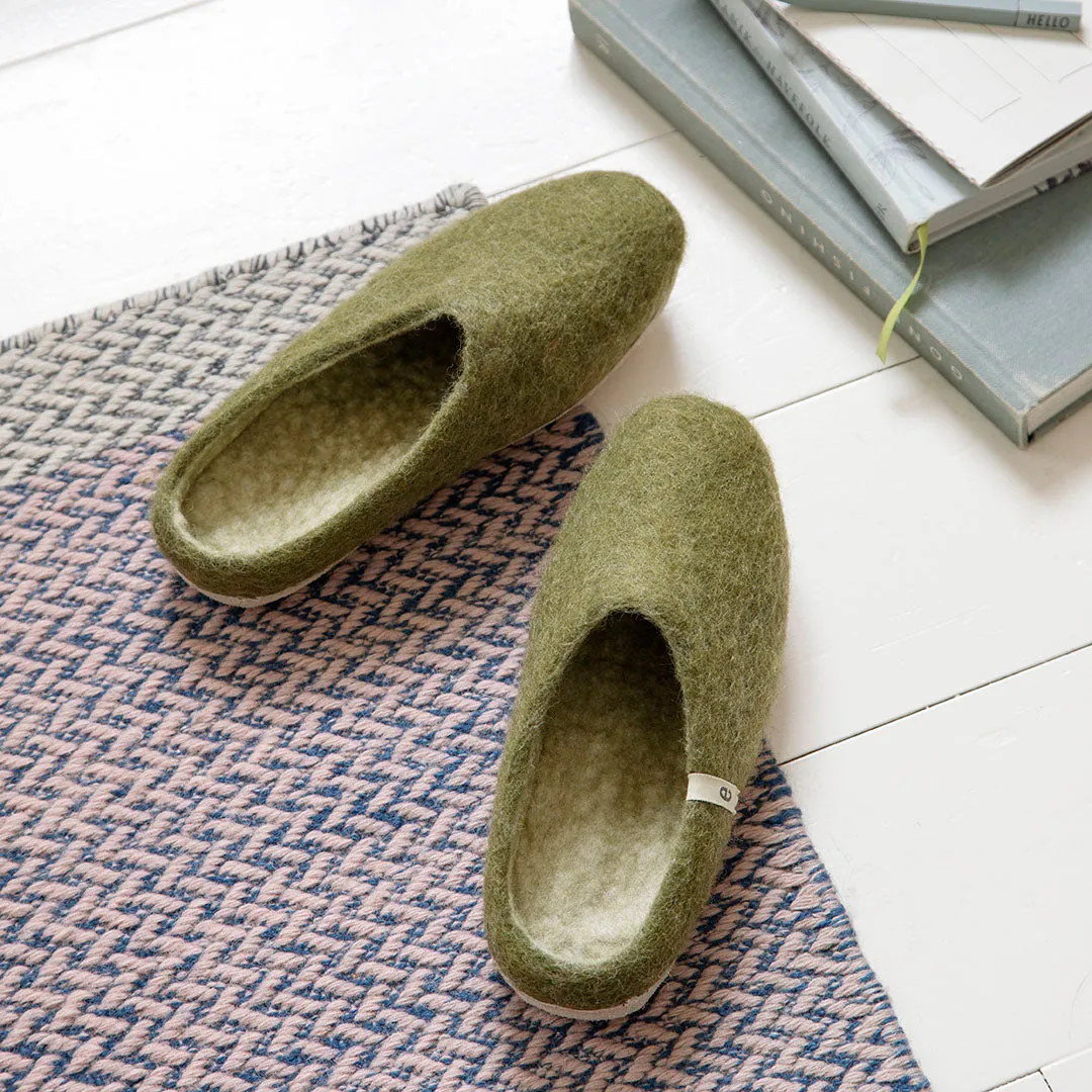 Egos Felted Wool Mule Slippers, Moss Green