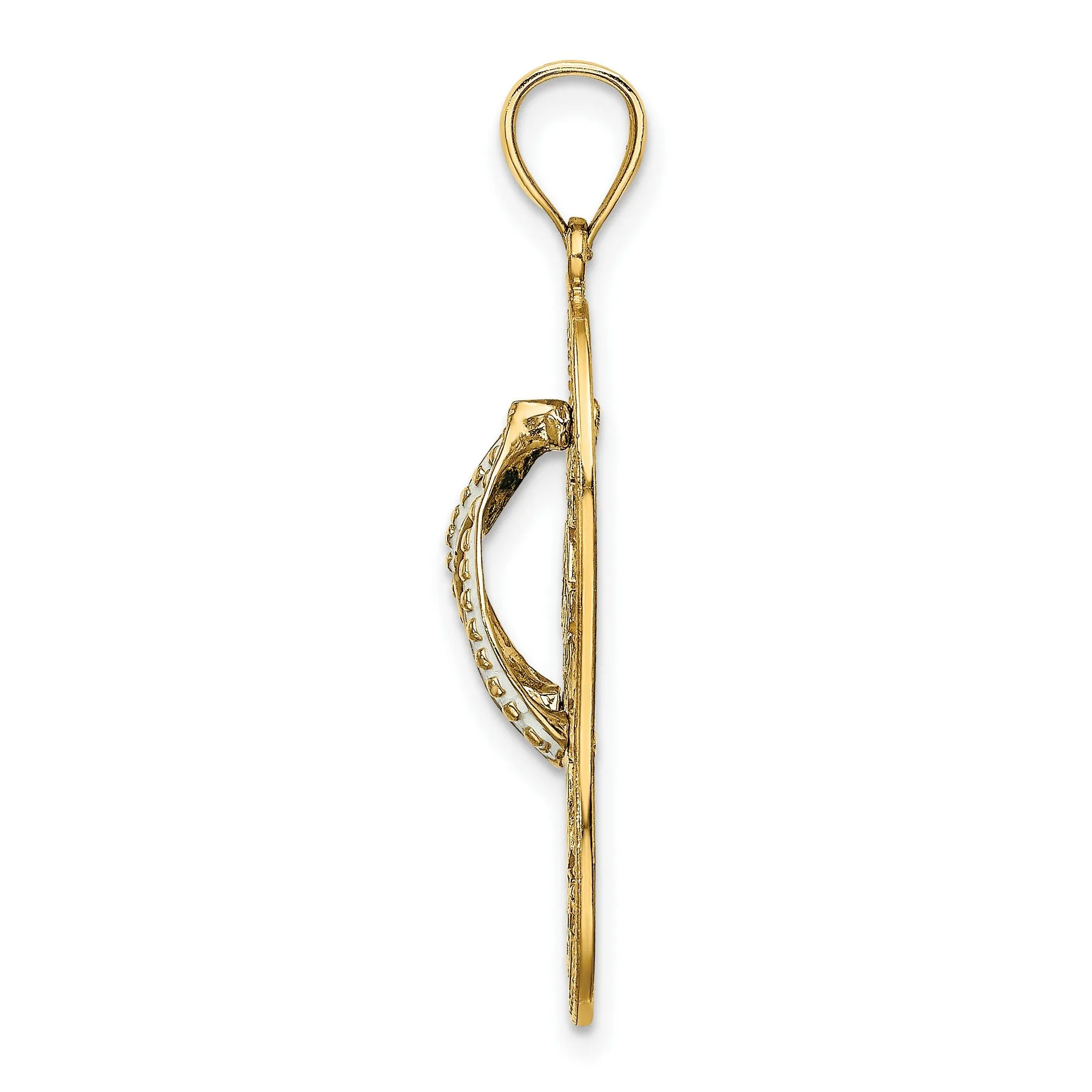 Enameled Palm Tree Umbrella and Pail on Flip Flop Sandal Charm Pendant in Real 14k Yellow Gold