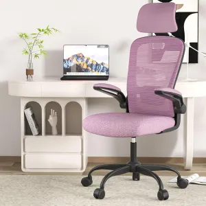 Ergonomic Office Chair for Long Hours & Back Pain Relief – Adjustable Lumbar Support & Headrest, High-Density Foam Cushion, Flip-Up Armrests, Ideal for Work & Study, Light Purple