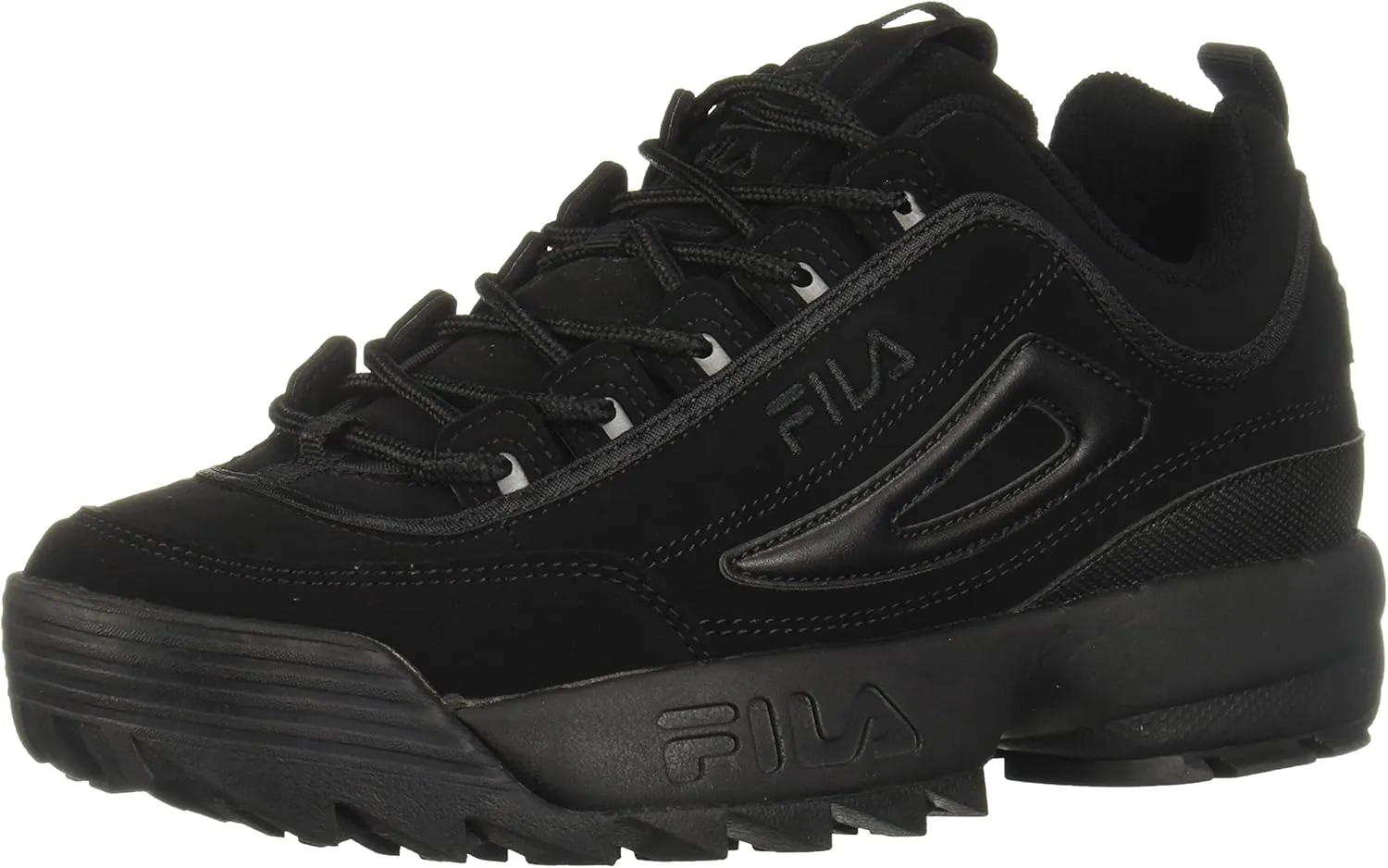 Fila Women's Disruptor II Sneaker (5, Black/Leather)