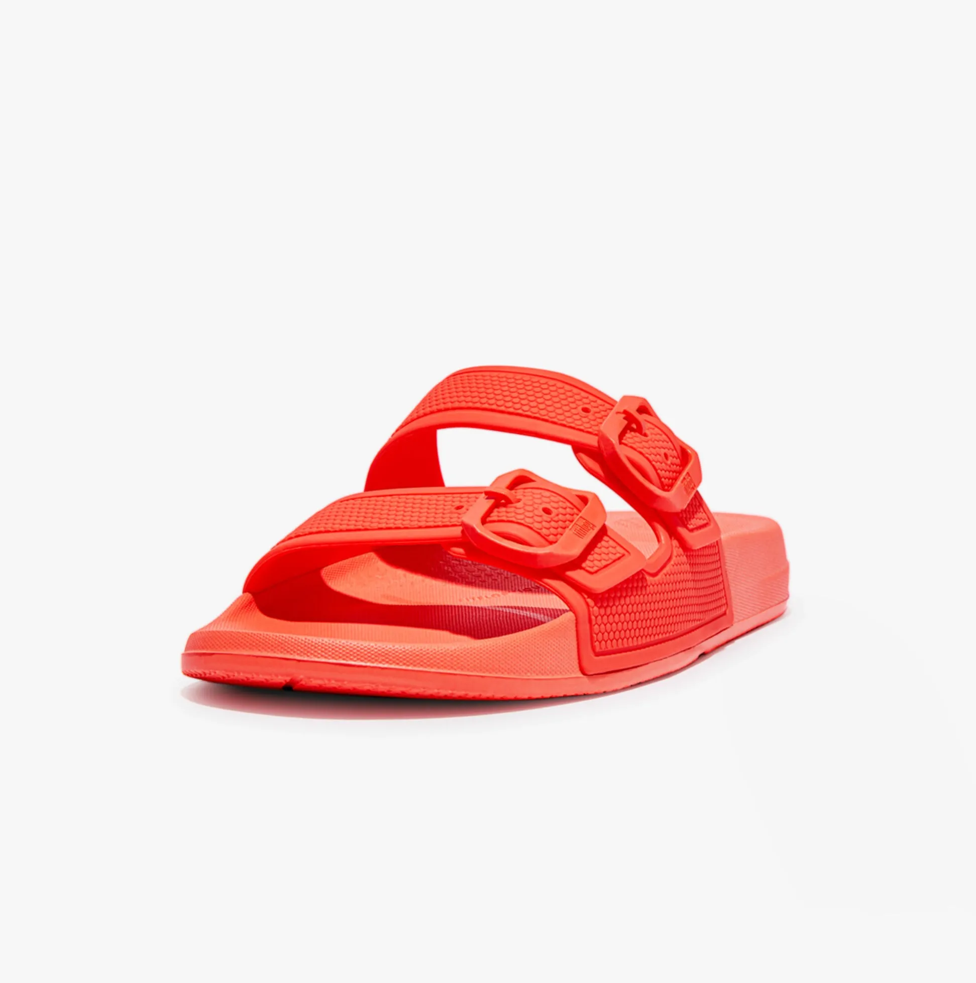 FitFlop iQUSHION TWO-BAR BUCKLE SLIDES Womens Neon Orange