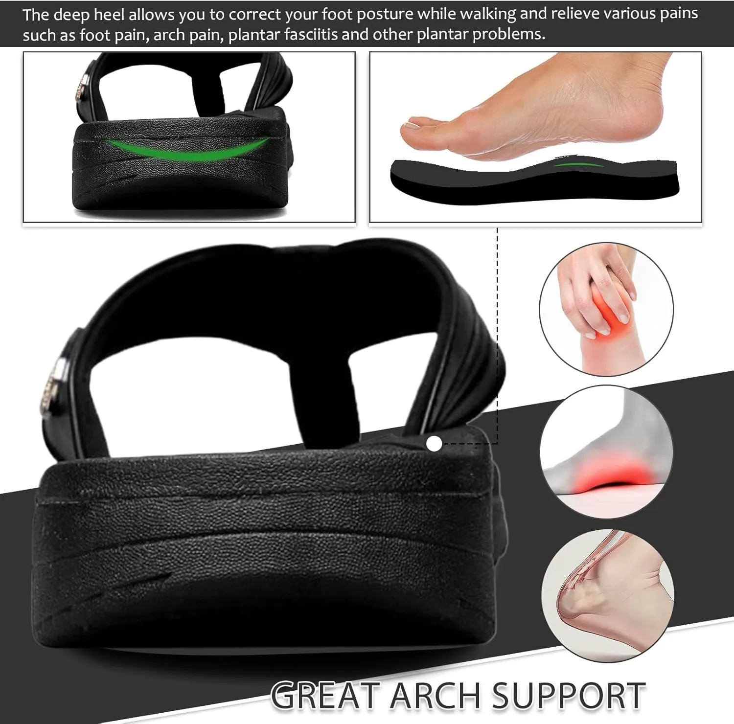 Flip Flop for Men Lightweight Summer Beach Sandals with Arch Support Comfortable Waterproof Non-Slip Sole Cushion Slip on Slippers Indoor Outdoor