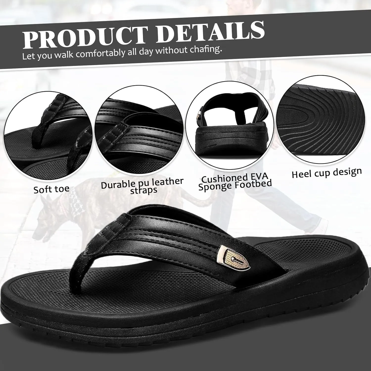 Flip Flop for Men Lightweight Summer Beach Sandals with Arch Support Comfortable Waterproof Non-Slip Sole Cushion Slip on Slippers Indoor Outdoor