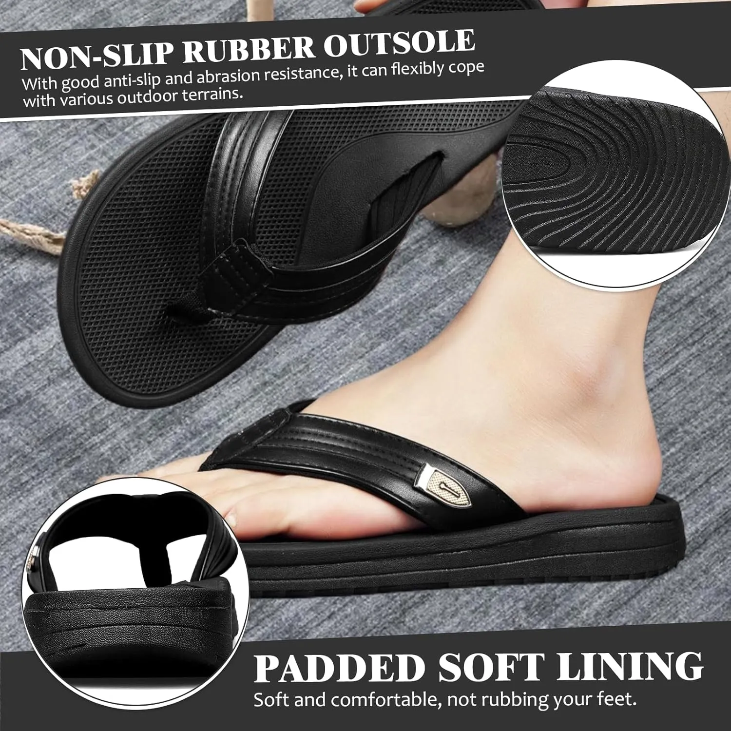 Flip Flop for Men Lightweight Summer Beach Sandals with Arch Support Comfortable Waterproof Non-Slip Sole Cushion Slip on Slippers Indoor Outdoor
