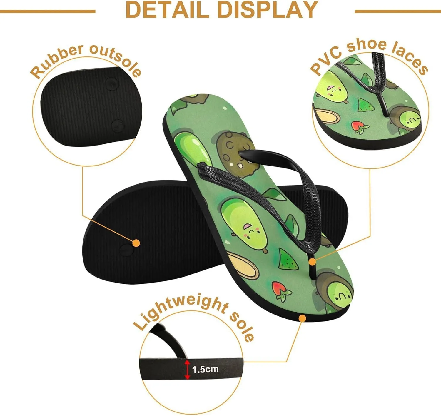 Flip Flop Sandal for Men Women Cartton Avocado Summer Thong Sandal Beach Water Shoes,XS
