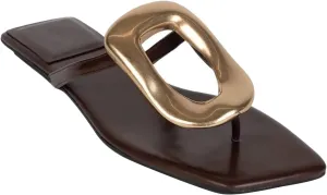 Flip Flop Sandals for Women Flat Thong Sandals Slip on Square Toe Slide Slipper Comfort Dressy Metal Hardware Decoration Summer Fashion Shoes