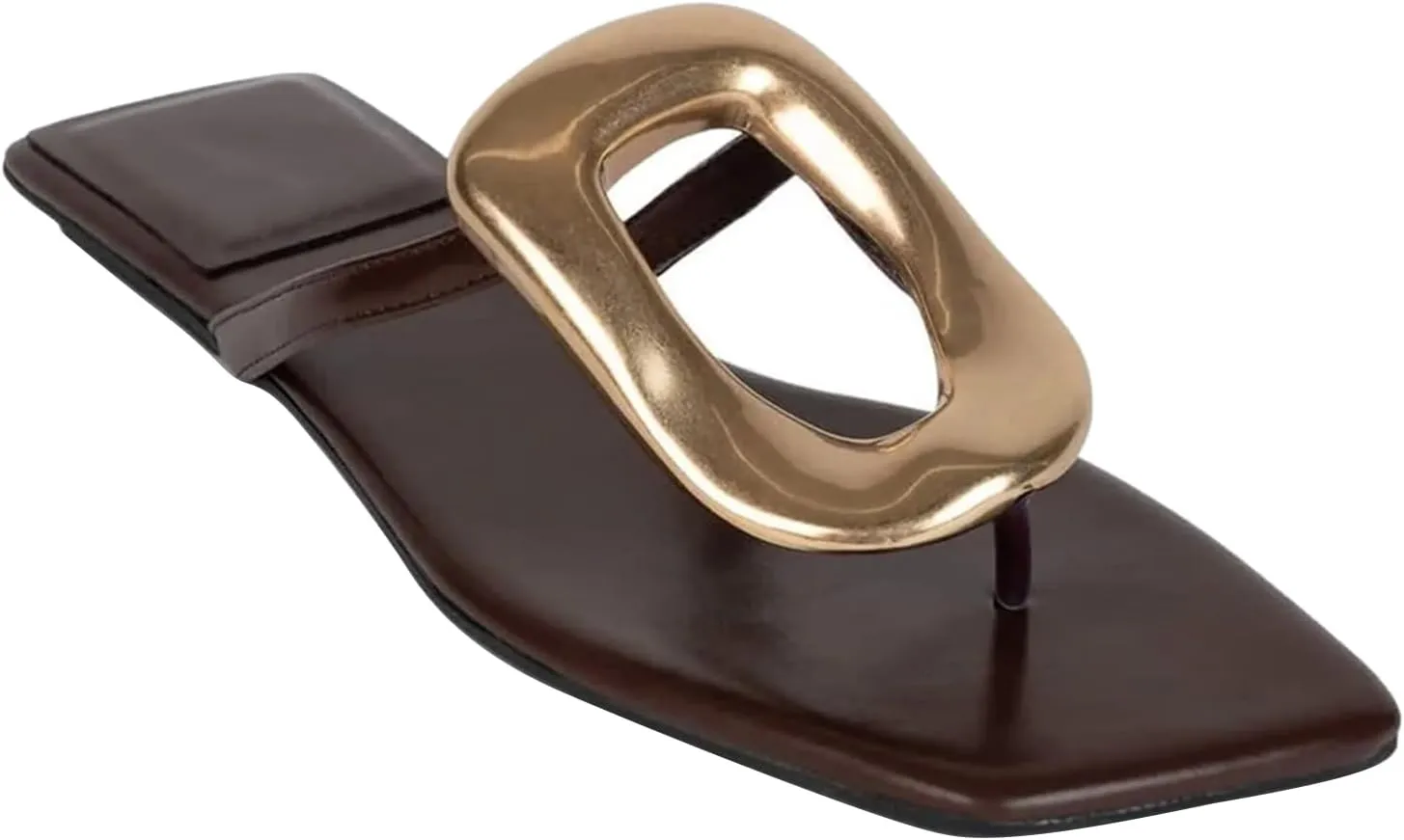 Flip Flop Sandals for Women Flat Thong Sandals Slip on Square Toe Slide Slipper Comfort Dressy Metal Hardware Decoration Summer Fashion Shoes