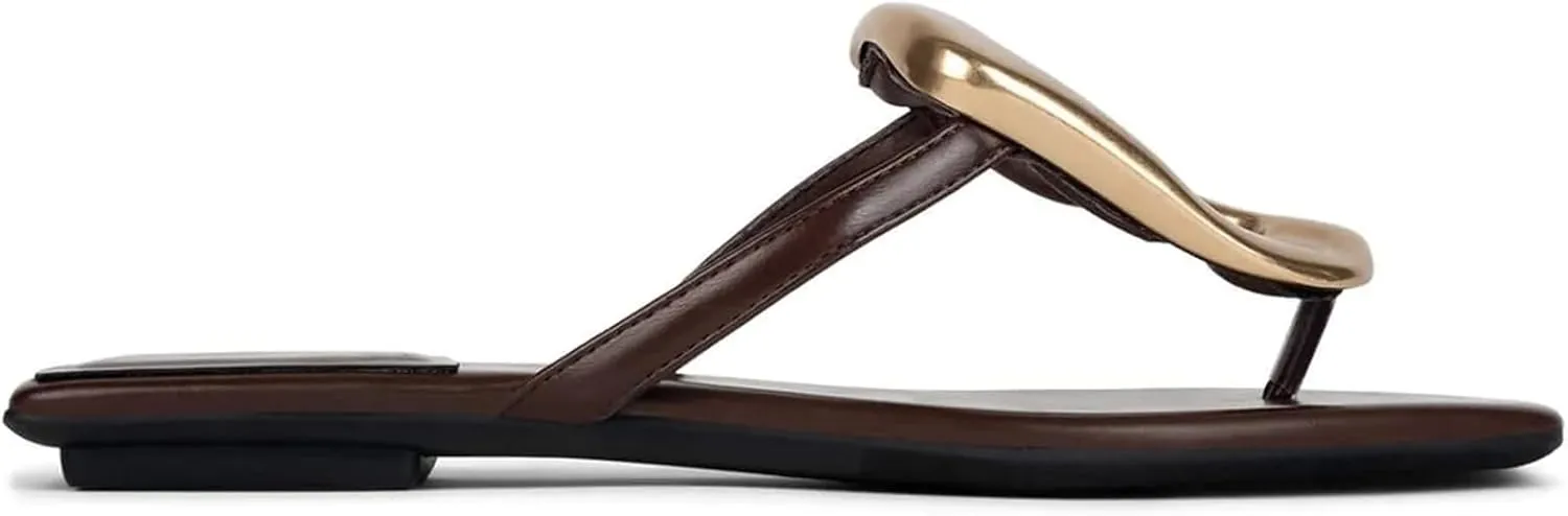 Flip Flop Sandals for Women Flat Thong Sandals Slip on Square Toe Slide Slipper Comfort Dressy Metal Hardware Decoration Summer Fashion Shoes