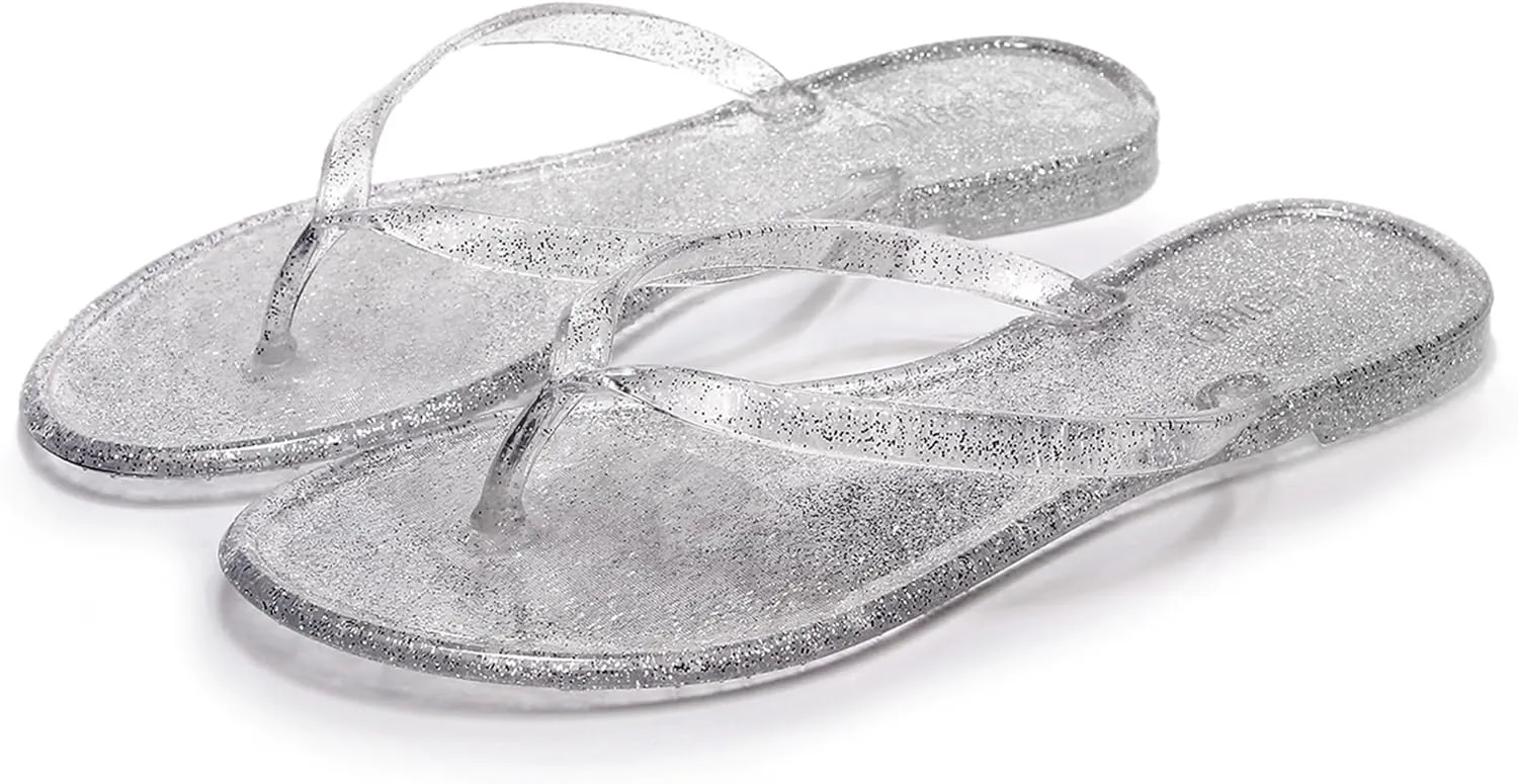 Flip Flops for Women Jelly Sandals Thong Flats Jellies Shoes Clear Slipper Summer Beach Pool Slides Size 10 Slip On Quick Drying Soft