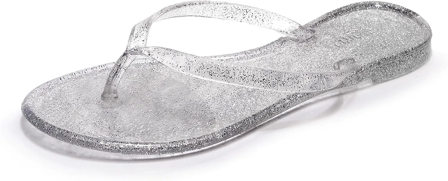 Flip Flops for Women Jelly Sandals Thong Flats Jellies Shoes Clear Slipper Summer Beach Pool Slides Size 10 Slip On Quick Drying Soft