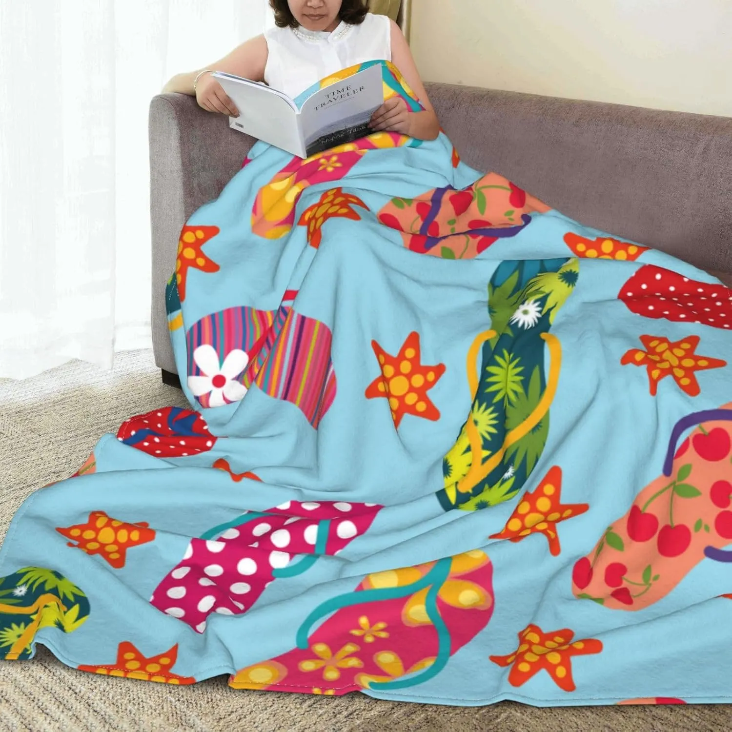 Flip-Flops Throw Blanket Soft Travel Blanket Lightweight Outdoor Blankets Warm Blanket All Seasons Fluffy Flannel Blanket for Sofa Couch Bed (80"x60")