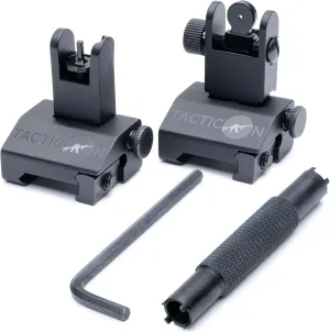 Flip Up Iron Sights for Rifle Includes Front Sight Adjustment Tool | Rapid Transition Backup Front and Rear Iron Sight BUIS Set Picatinny Rail and Weaver Rail