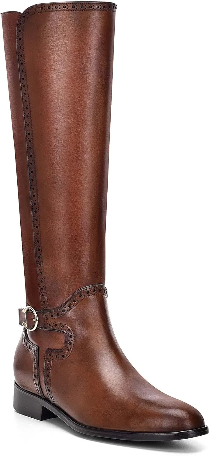 FRANCO CUADRA Women's Riding Boot in Genuine Leather Honey Brown
