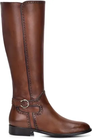 FRANCO CUADRA Women's Riding Boot in Genuine Leather Honey Brown