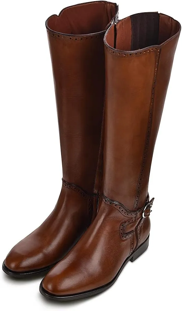 FRANCO CUADRA Women's Riding Boot in Genuine Leather Honey Brown