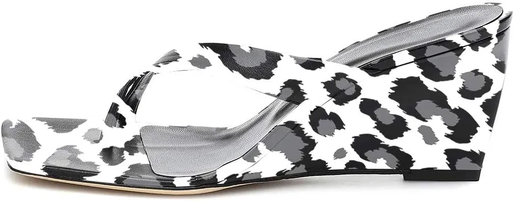 FSJ Women Casual Flip Flop Slide Mule Shoes Square Open Toe Thong Sandal Summer Wedge High Heel Size 4-15 US