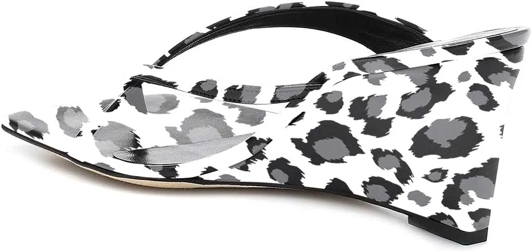 FSJ Women Casual Flip Flop Slide Mule Shoes Square Open Toe Thong Sandal Summer Wedge High Heel Size 4-15 US
