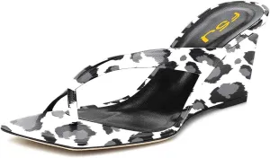 FSJ Women Casual Flip Flop Slide Mule Shoes Square Open Toe Thong Sandal Summer Wedge High Heel Size 4-15 US