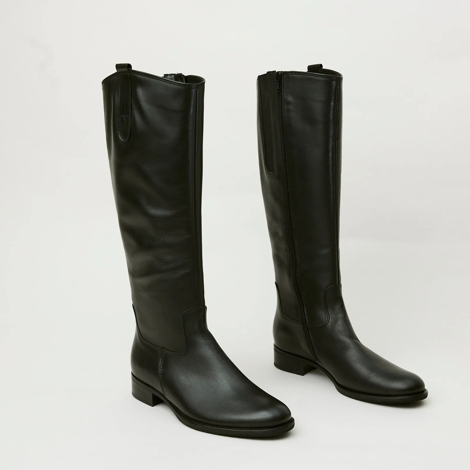 Gabor Knee High Flat Black Leather Boots
