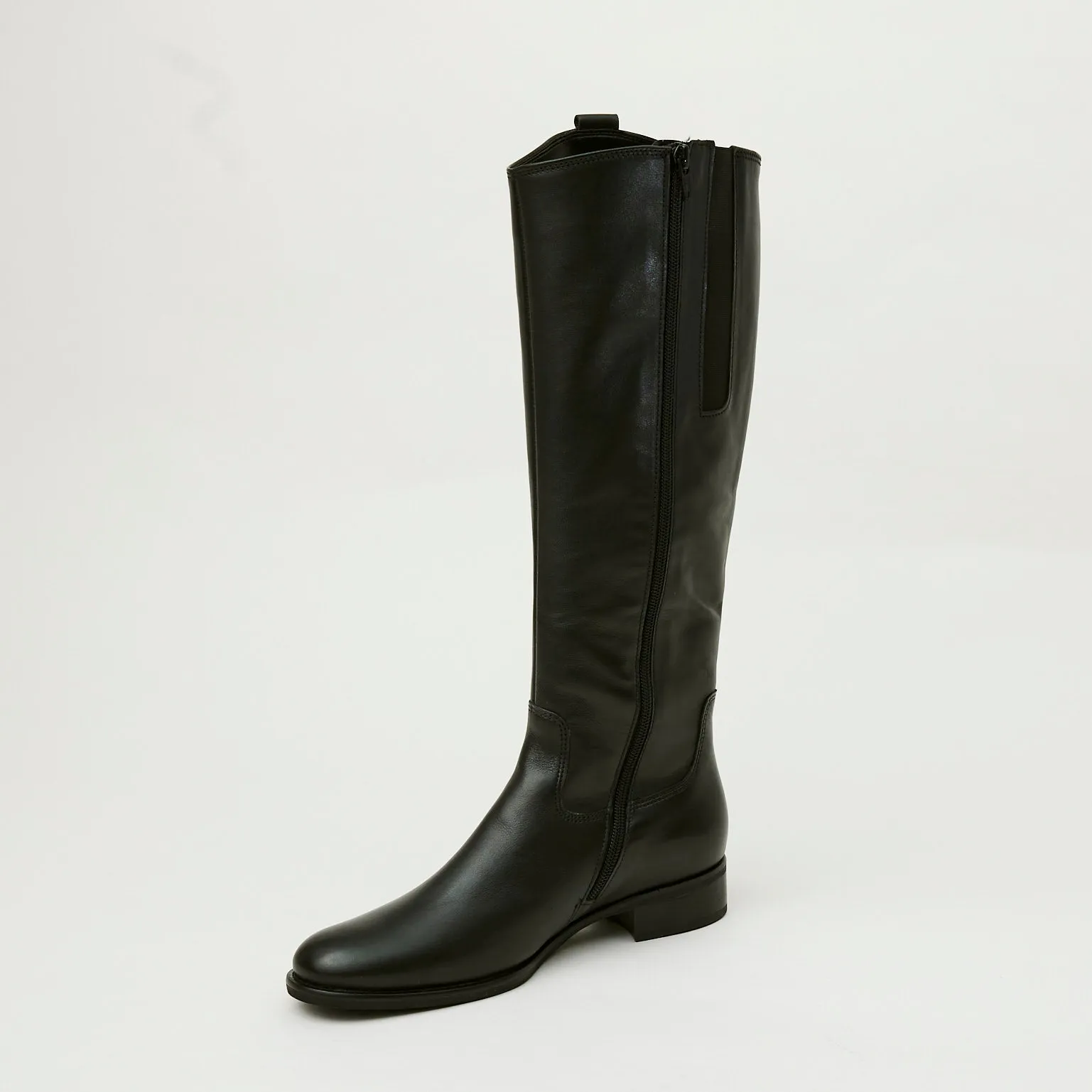 Gabor Knee High Flat Black Leather Boots