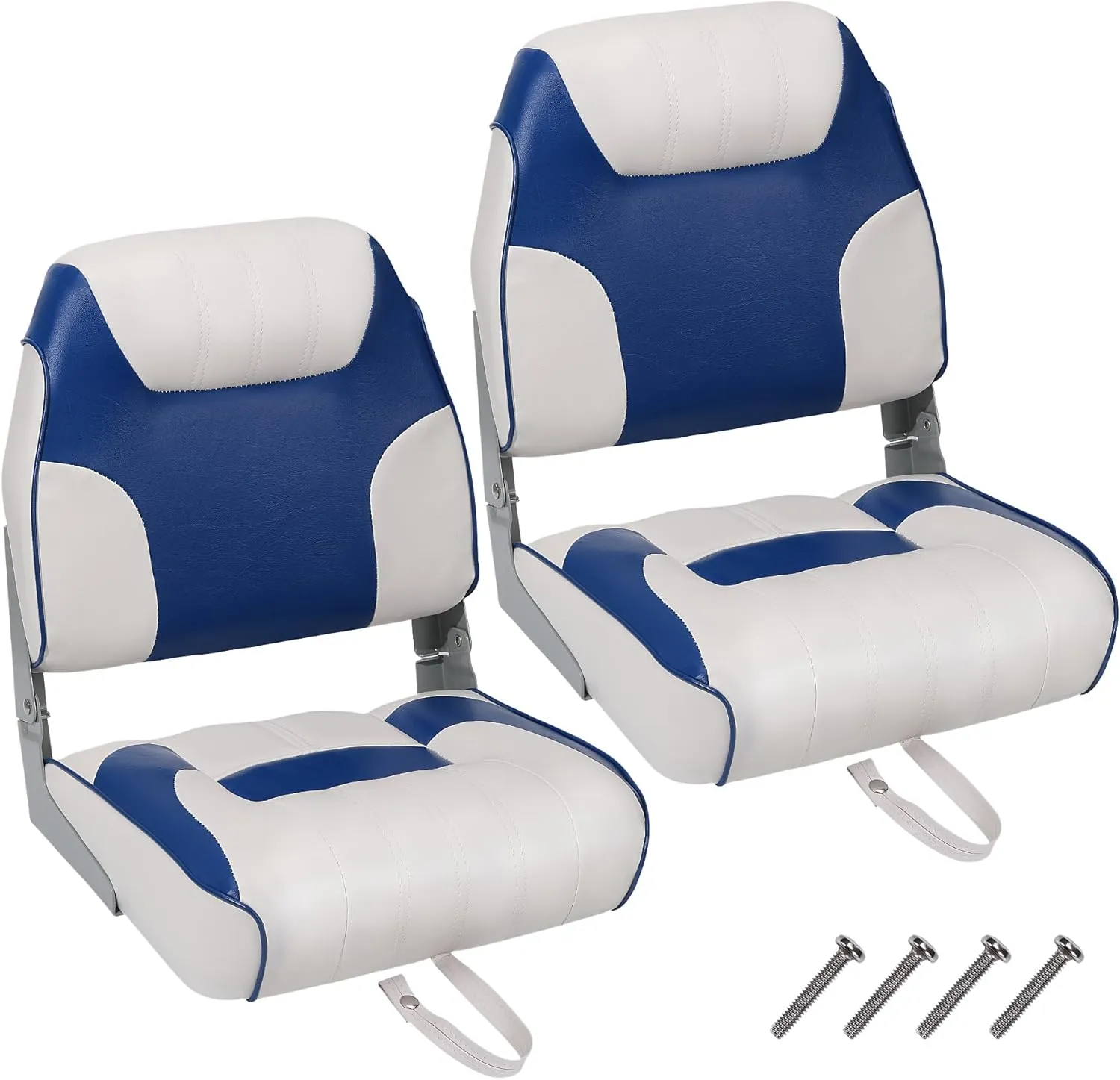 GAOMON 2 Pack Boat Seats Low Back,Boat Seats Stainless Steel Screws Included,Fold-Down Fishing Boat Chair with Thickened Sponge Padding and Hinge for Sightseeing Boat,Speedboat, Canoe,Blue/White