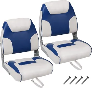 GAOMON 2 Pack Boat Seats Low Back,Boat Seats Stainless Steel Screws Included,Fold-Down Fishing Boat Chair with Thickened Sponge Padding and Hinge for Sightseeing Boat,Speedboat, Canoe,Blue/White