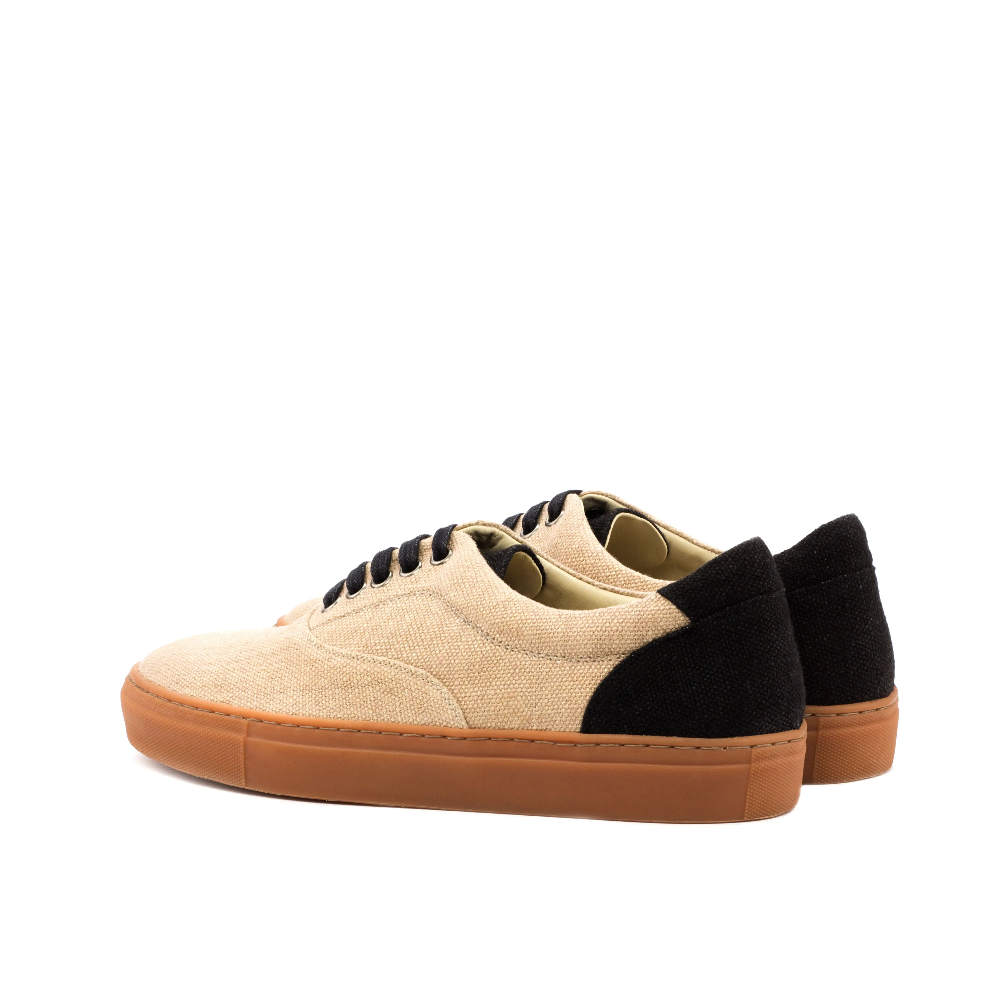 Gentlemen Ocio Sneaker - Tan Linen Fabric combined with Black Linen Fabric