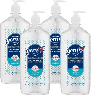 Germ-X Advanced Hand Sanitizer, Non-Drying Moisturizing Clear Gel, Instant and No Rinse Formula, Large Family Size Pump Bottle, 34 Fl Oz (1 Liter) (Pack of 4)