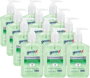 Germ-x Advanced Hand Sanitizer with Aloe and Vitamin E, Non-Drying Moisturizing Gel, Instant and No Rinse Formula, Pump Bottle, 8 Fl Oz (Pack of 12)